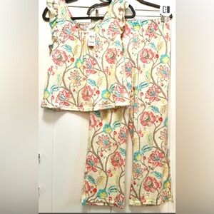 Yellow Multi Floral Pajama Set Two Piece By Jasmine Rose Sz Petite MED NEW!